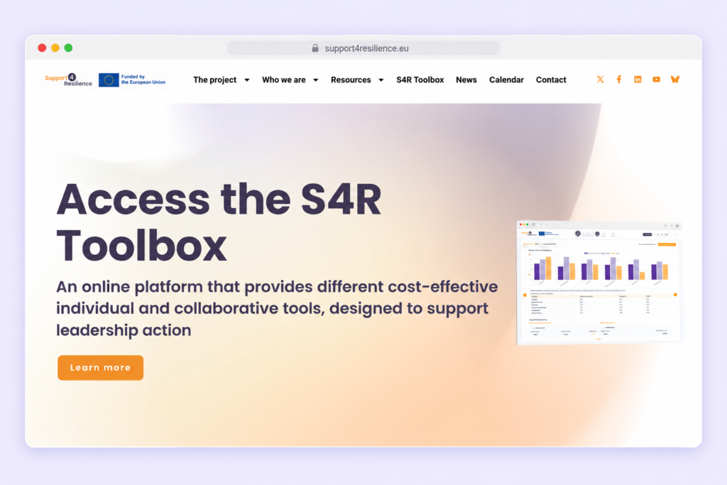 Browser mockup of the Support4Resilience project website